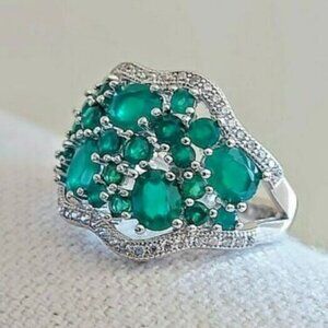 925 Sterling Silver Ring with Natural Green Agate